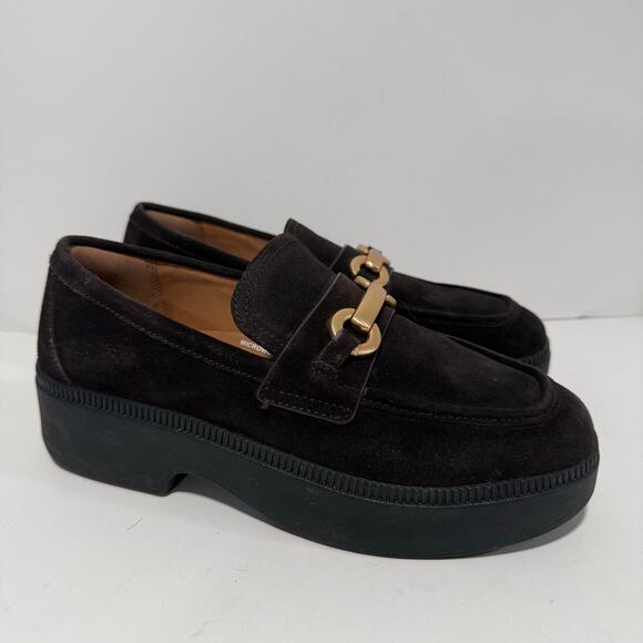 FitFlop Women's F-Luma Suede Loafer Chunky Platform Gold Chain Dark Brown 10 - Picture 1 of 9